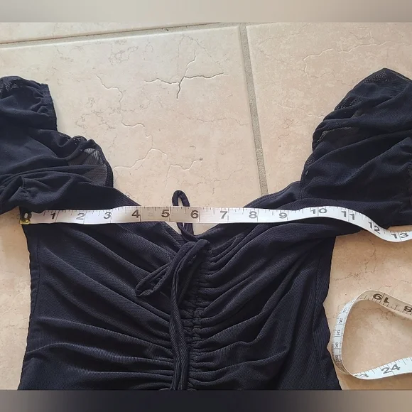 Elegant Black Dress with Sheer Sleeves - Picture 7 of 14